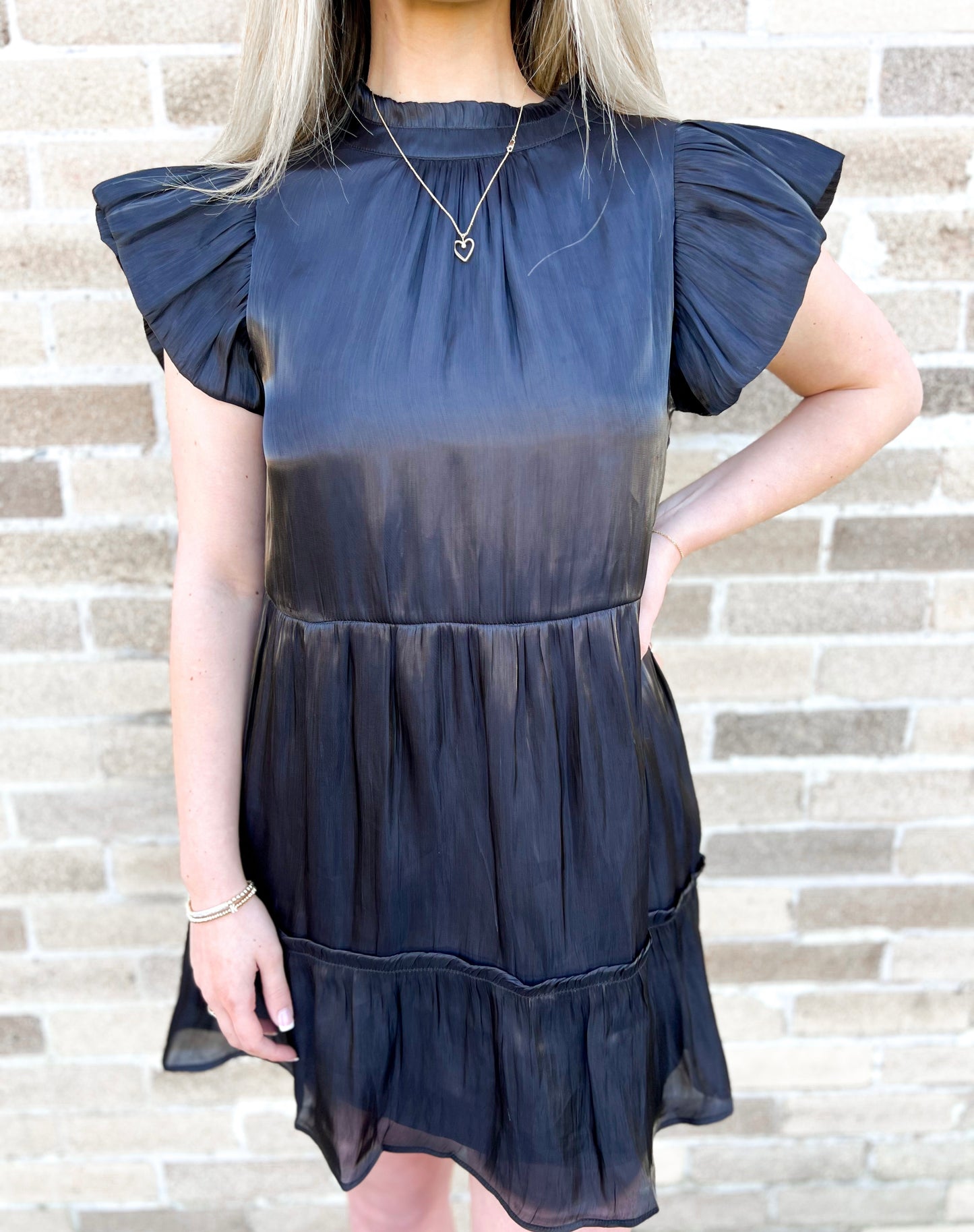 High ruffle neck mini dress