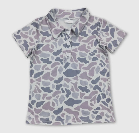 Kids Grey Camo Polo