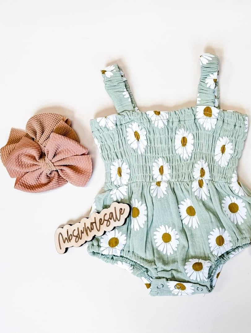 Floral summer scrunch romper + headband bow