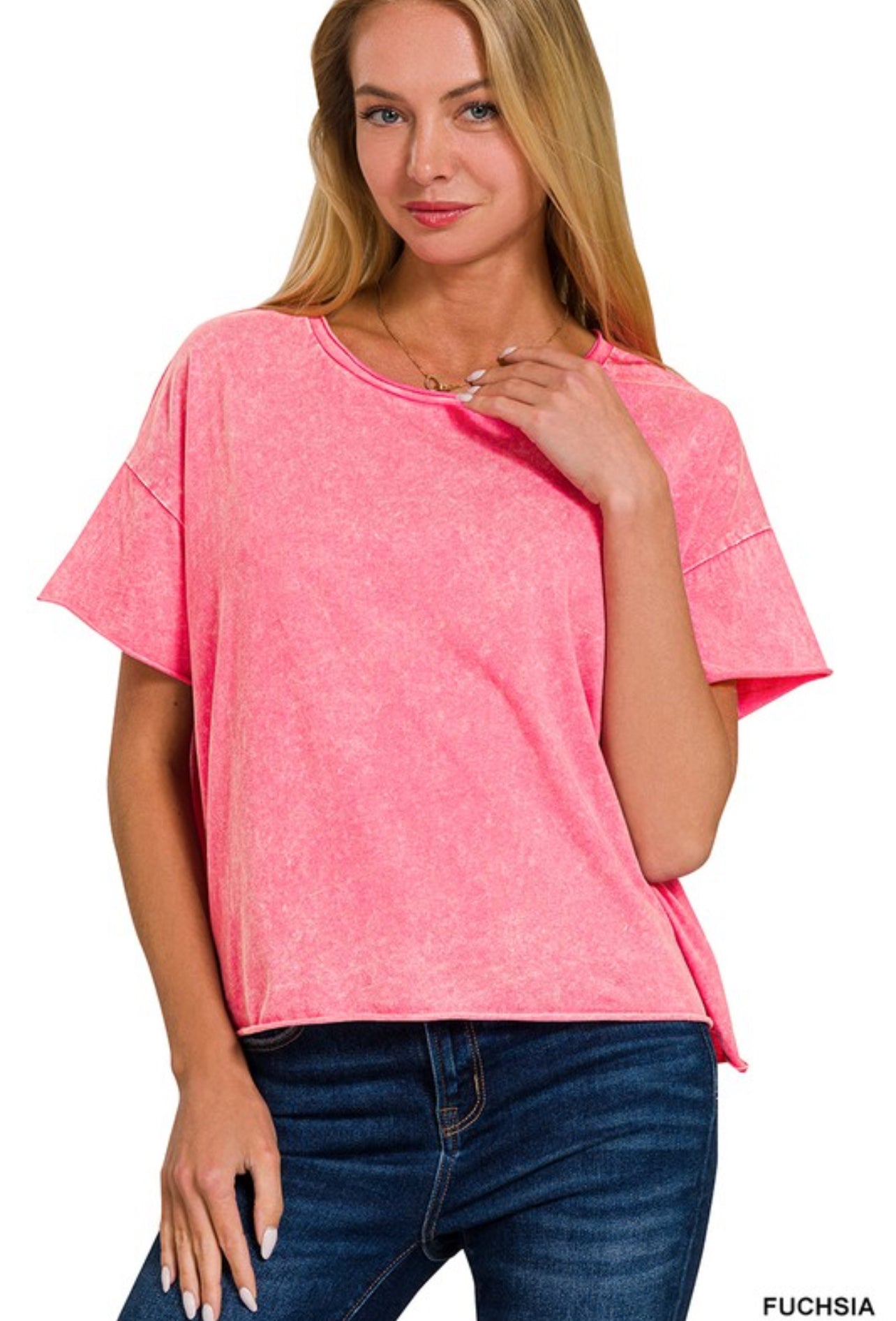 Fuchsia Acid Wash Top