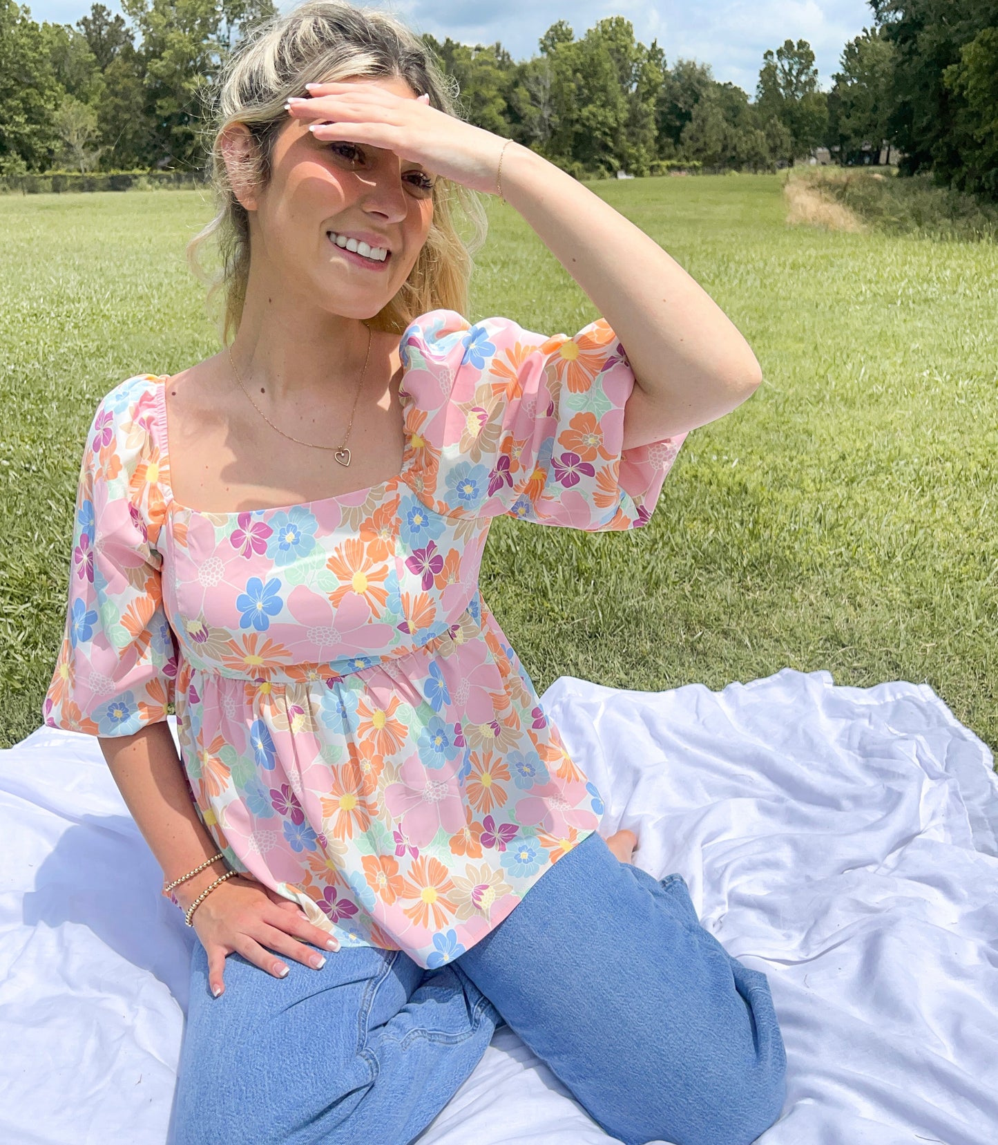 Floral Puff Sleeve Baby Doll Top