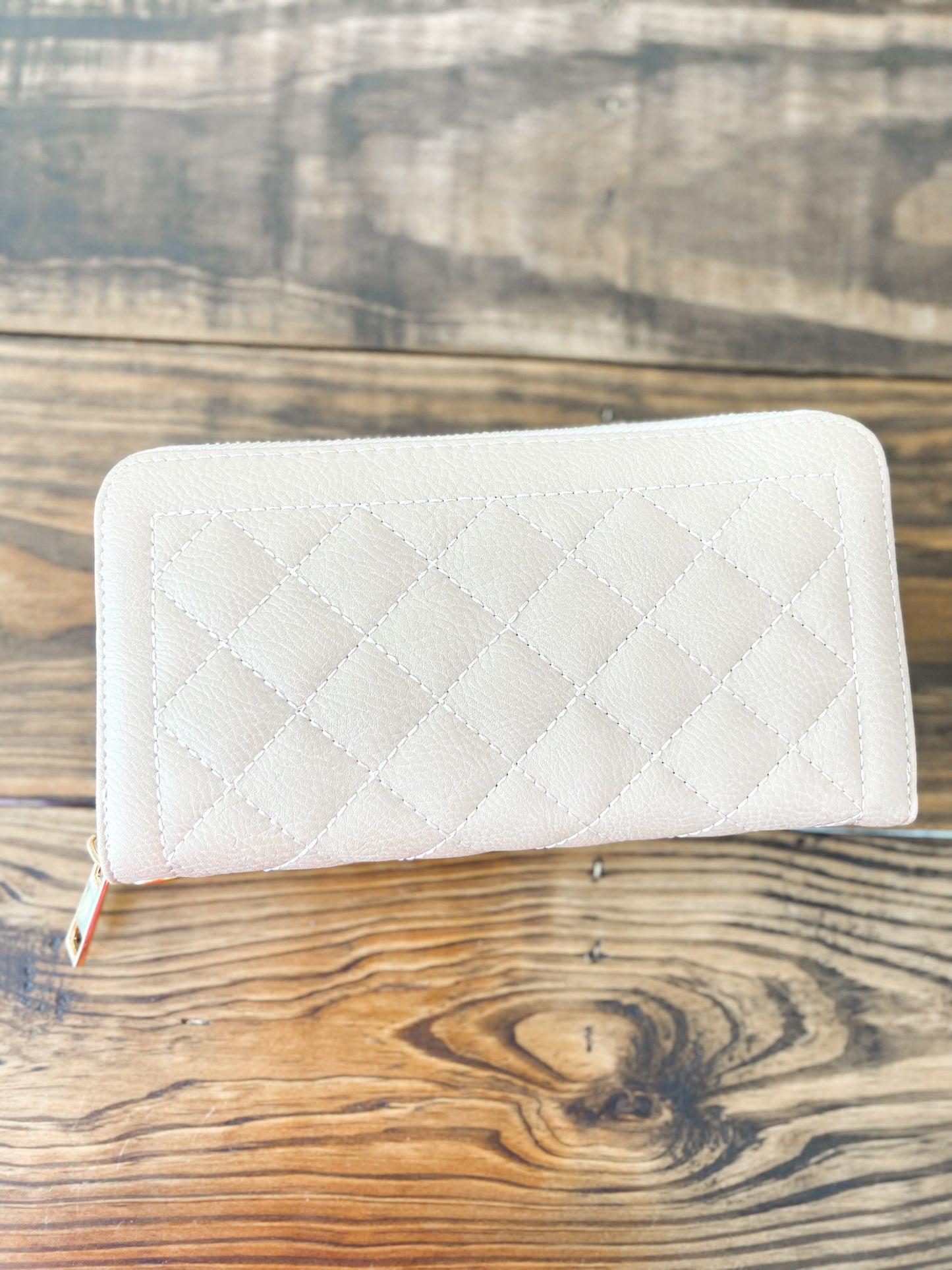 Tan quilted wallet